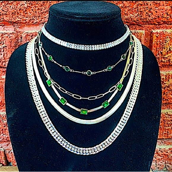 Handmade Diamond Emerald Choker Sterling Silver Multilayer Statement Necklace - Picture 2 of 8